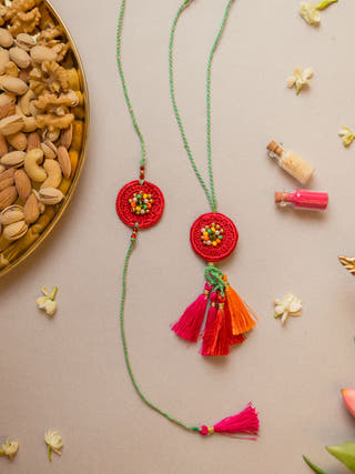 Coral Reef Crochet Rakhi & Lumba Set (Set Of 2)