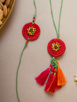 Coral Reef Crochet Rakhi & Lumba Set (Set Of 2)