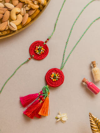 Coral Reef Crochet Rakhi & Lumba Set (Set Of 2)