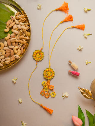 Soul Stich Crochet Rakhi & Lumba Set (Set Of 2)