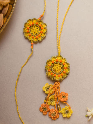 Soul Stich Crochet Rakhi & Lumba Set (Set Of 2)