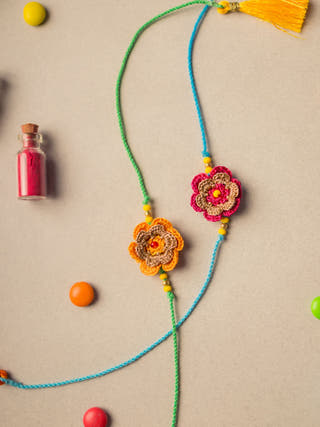 Tiny Mandala Crochet Rakhi Set (Set Of 2)