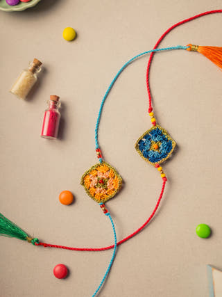 Diamond Crochet Rakhi Set (Set Of 2)