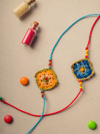 Diamond Crochet Rakhi Set (Set Of 2)