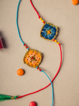 Diamond Crochet Rakhi Set (Set Of 2)