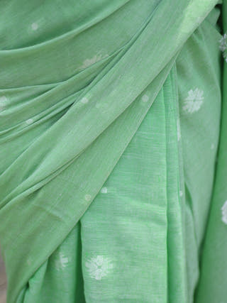 Pure Cotton Saree Floral Motifs Pistachio  Without Blouse Piece II Green