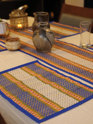 Handcrafted Madhurkathi Table Mat and Runner Blue Pratima Mat Industries