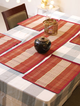 Handcrafted Madhurkathi set of Table Mat and Runner Maroon 1 Pratima Mat Industries