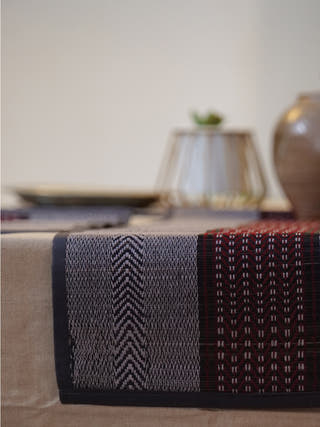 Handcrafted Madhurkathi set of Table Mat and Runner Grey and Maroon Pratima Mat Industries