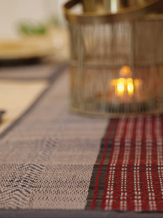 Handcrafted Madhurkathi set of Table Mat and Runner Grey and Maroon Pratima Mat Industries