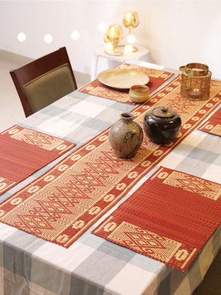 Masland Handcrafted Madhurkathi set of Table Mat and Runner Maroon Pratima Mat Industries