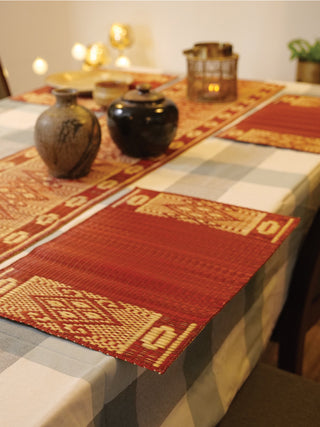 Masland Handcrafted Madhurkathi set of Table Mat and Runner Maroon Pratima Mat Industries