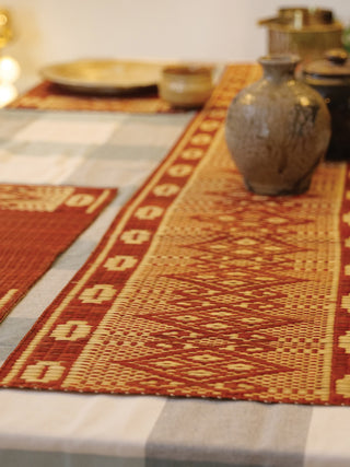 Masland Handcrafted Madhurkathi set of Table Mat and Runner Maroon Pratima Mat Industries