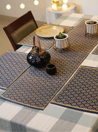 Masland Handcrafted Madhurkathi set of Table Mat and Runner Black and White Pratima Mat Industries