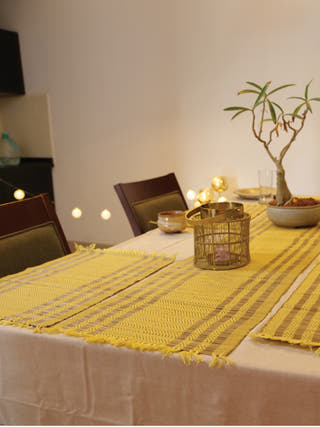 Handcrafted Madhurkathi set of Table Mat and Runner Yellow Pratima Mat Industries