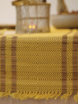 Handcrafted Madhurkathi set of Table Mat and Runner Yellow Pratima Mat Industries