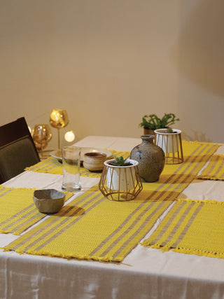 Handcrafted Madhurkathi set of Table Mat and Runner Golden Yellow Pratima Mat Industries