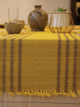 Handcrafted Madhurkathi set of Table Mat and Runner Golden Yellow Pratima Mat Industries