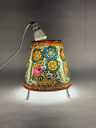 Fish And Floral Table Lamp Round - Multicolor