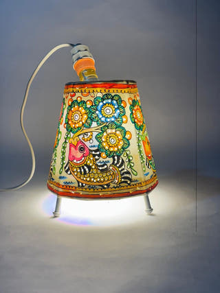 Fish And Floral Table Lamp Round - Multicolor