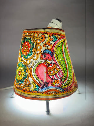 Peacock And Flower Table Lamp - Multicolor