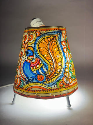 Peacock And Flower Table Lamp - Multicolor