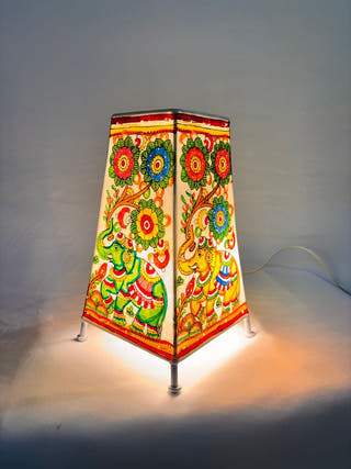 Elephants And Floral Table Lamp - Multicolor