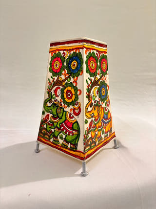 Elephants And Floral Table Lamp - Multicolor