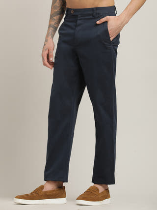 Navy Relaxed Straight Leg Formal Trousers