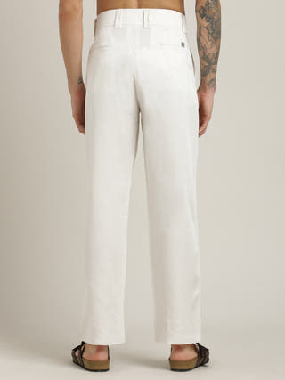 Cream Relaxed Straight Leg Pleated Formal Trousers