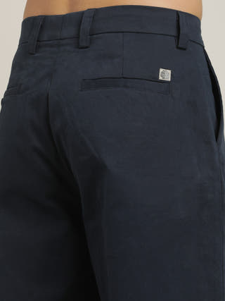 Navy Mid Rise Relexed Fit Pleated Chinos