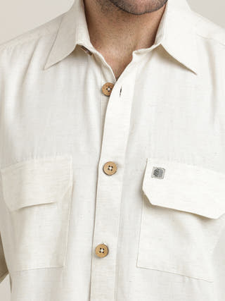 Cream Relaxed-Fit Shirt With Chinos Trousers Co-ord Set