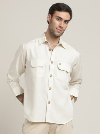 Cream Relaxed-Fit Shirt With Chinos Trousers Co-ord Set