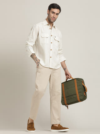 Cream Relaxed-Fit Shirt With Chinos Trousers Co-ord Set