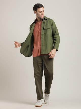 Olive Utility Overshirt with Half-Sleeve Shirt and Chinos pant Co-ord set