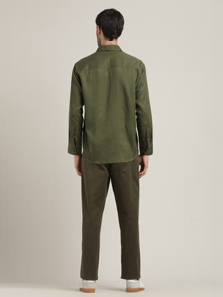 Olive Relaxed-Fit Shirt With Trousers Co-ord Set