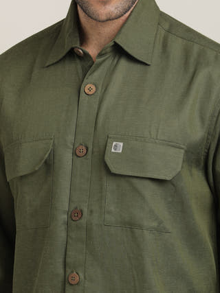 Olive Relaxed-Fit Shirt With Trousers Co-ord Set
