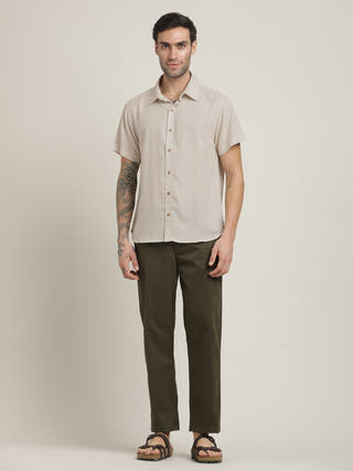 Grey Relaxed Fit Button-Down Collar Casual Shirt with Trouser Co-ord set