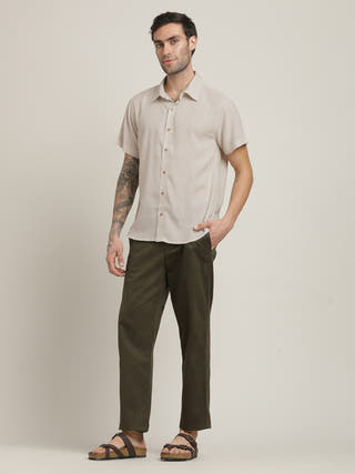 Grey Relaxed Fit Button-Down Collar Casual Shirt with Trouser Co-ord set