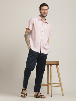 Pink Relaxed Fit Button-Down Collar Casual Shirt with Trouser Co-ord set