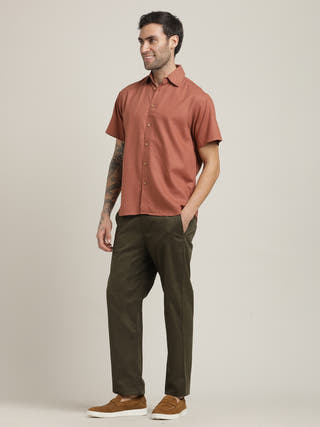 Orange Relaxed Short Sleeves Relaxed Fit Shirt with Trouser Co-ord set