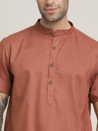 Linen & Organic Cotton Orange Roll-Up Sleeves Co-ord Set