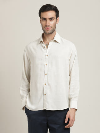 Beige Relaxed Roll-Up Sleeves Relaxed Fit Shirt