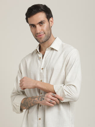 Beige Relaxed-Fit Shirt With Trousers Co-ord Set