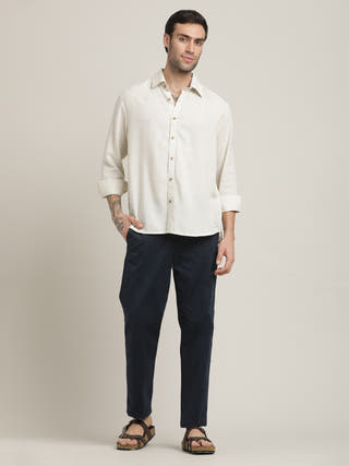 Beige Relaxed-Fit Shirt With Trousers Co-ord Set