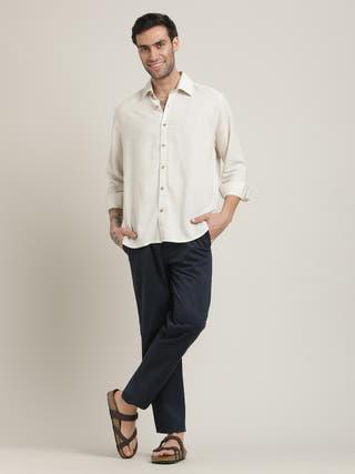 Beige Relaxed-Fit Shirt With Trousers Co-ord Set