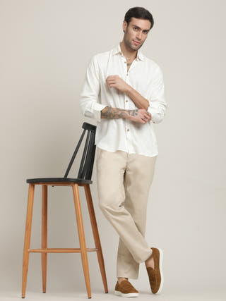 Cream Relaxed-Fit Shirt With Chino Trousers Co-ord Set