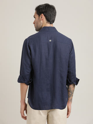 Navy Relaxed Semi-Spread Collar Casual Shirt