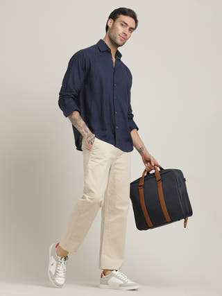 Navy Relaxed Shirt With Chinos Pants Co-ord Set