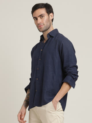 Navy Relaxed Semi-Spread Collar Casual Shirt